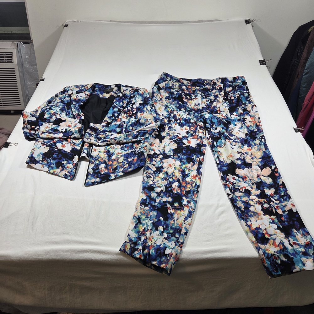 Worthington Pant Suit 90s Vintage Y2K Multicolor Floral Pantsuit Pleated - Picture 16 of 16